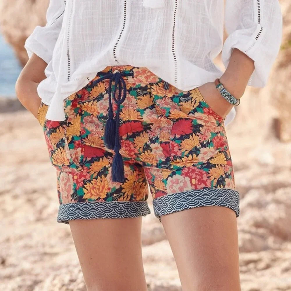 Sundance WOMENS SHORTS Floral Kalini Size M Linen/Cotton Blend with attached